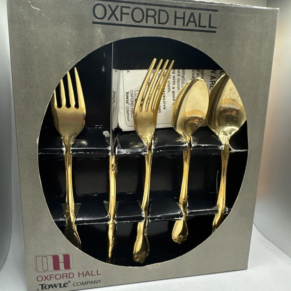 Oxford Hall Golden Collection Gold Rose‎ Flute Flatware Set - 23 Pieces